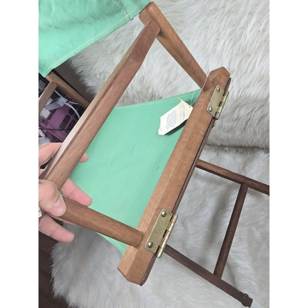 Vintage Directors Chair Green Canvas Natural Wood Table Height Foldable OLD!!!